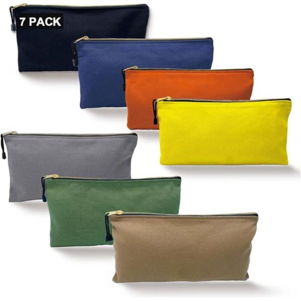 7 Pack Canvas Tool Bag Zipper Pouch - Heavy Duty 16 oz. Canvas Tools Utility